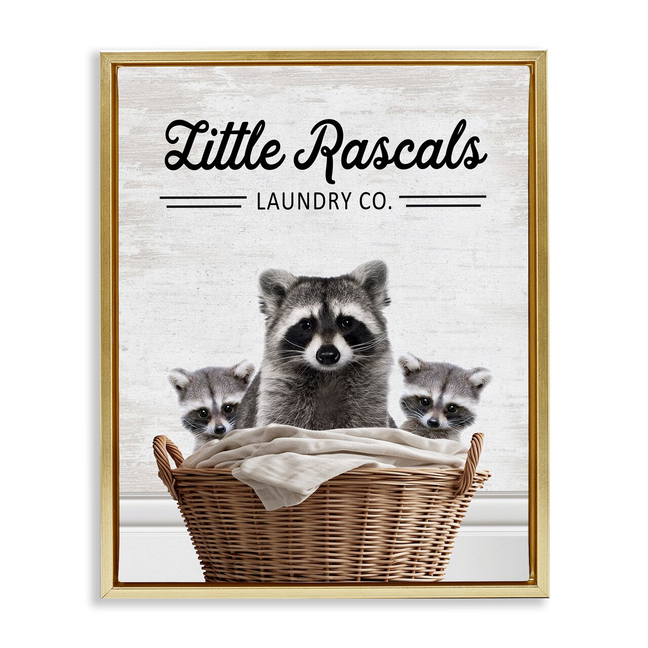 Stupell Industries Little Rascals Laundry Raccoons Floating Frame Design by Lettered and Lined